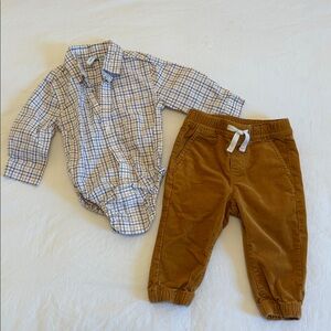 Janie and Jack Blue Plaid Shirt and Brown Pants Set
